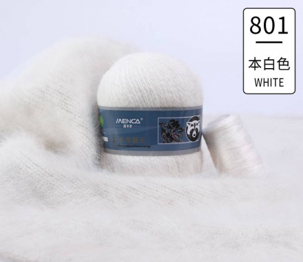 Пух норки и катушка с ниткой (Mink) 801 белый, пряжа 50г