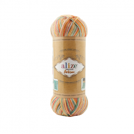 Superwash Artisan (Alize) 9012 осенний принт, пряжа 100г