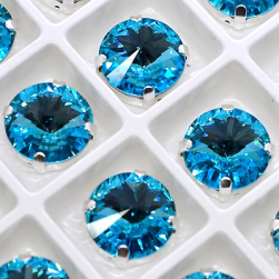 Страз в цапе 3019-122 Dark Aquamarine в серебряном цапе 10 мм