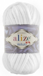 Velluto (Alize) 55 белый, пряжа 100г