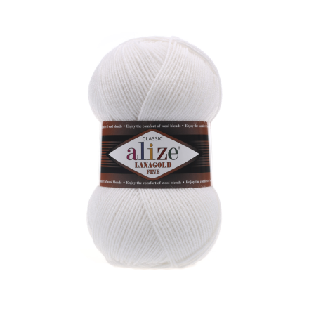 Lanagold Fine (Alize) 55 белый, пряжа 100г
