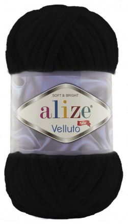 Velluto (Alize) 60 черный, пряжа 100г