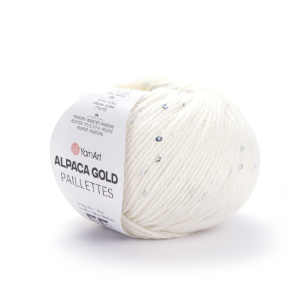 Alpaca Gold Paillettes (Yarnart) 9301 белый, пряжа 50г