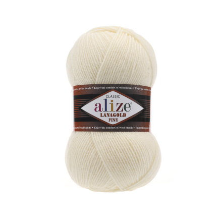 Lanagold Fine (Alize) 01 кремовый, пряжа 100г
