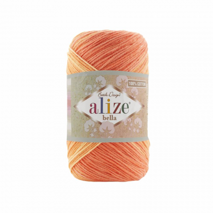 Bella batik (Alize) 7687 бежевый-желтый-оранж принт, пряжа 100г