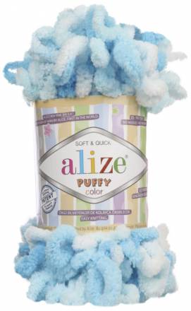 Puffy Color (Alize) 5924 бирюза принт, пряжа 100г
