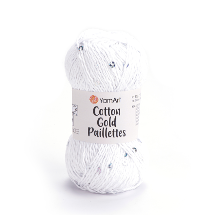 Cotton Gold Paillettes (Yarnart) 7102 белый, пряжа 50г