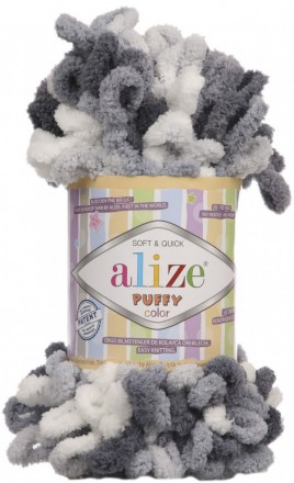 Puffy Fine Color (Alize) 5925 серо-белый, пряжа 100г