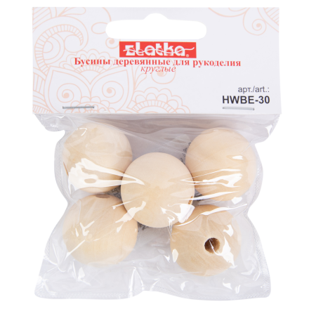 HWBE-30 деревянные бусины без покрытия d 30мм, 5шт