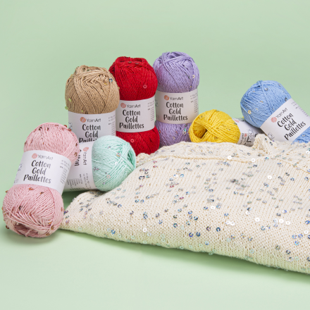 Cotton Gold Paillettes (Yarnart) 7116 сирень, пряжа 50г