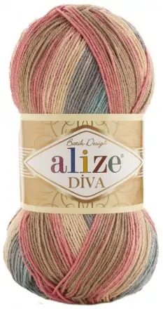 Diva Batik (Alize) 7399 песок-коралл-бирюза, пряжа 100г