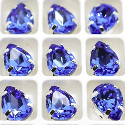 Страз в цапе 3003-116 Sapphire в серебряном цапе, капля 10х7 мм