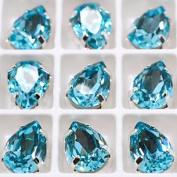 Страз в цапе 3003-122 Dark Aquamarine в серебряном цапе, капля 10х7 мм