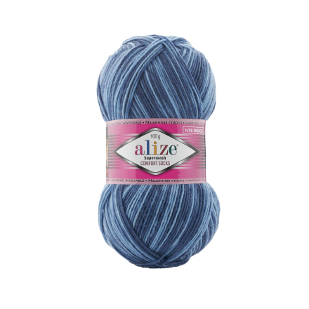 Superwash Wool (Alize) 7677 джинсовый принт, пряжа 100г