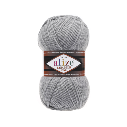 Lanagold Fine (Alize) 21 серый меланж, пряжа 100г
